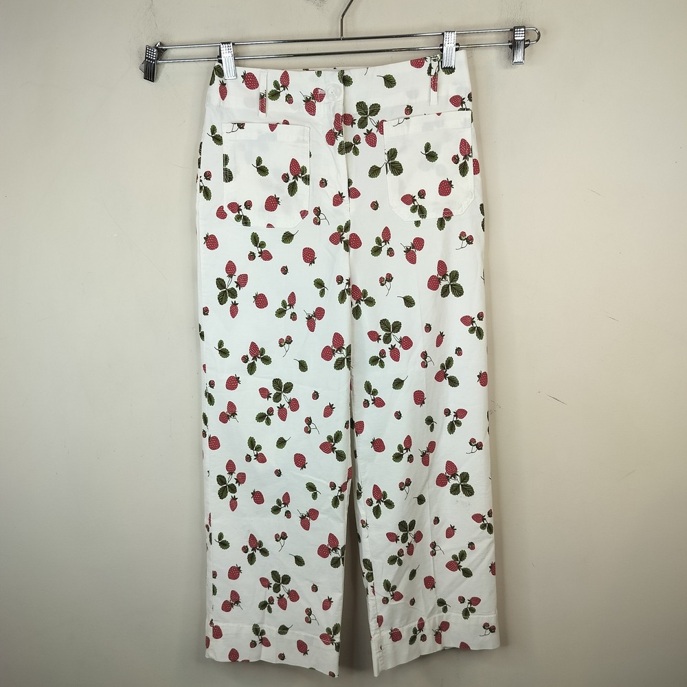 Nicole Miller Strawberry Print Cropped Pants 4 High Waist Wide Leg